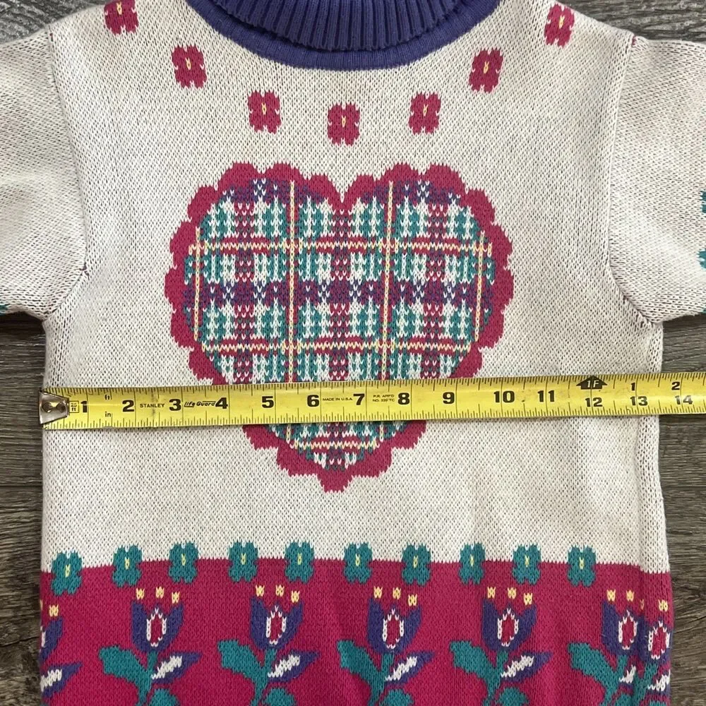 Vintage 90s Gymboree Rainbow Tag Sweater Plaid Heart Floral Cotton Girls Medium